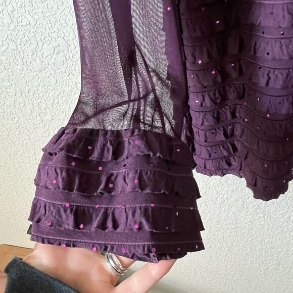 Women’s sheer Purple Textured Women's Top with rhinestones whimsy goth L - Picture 5 of 6
